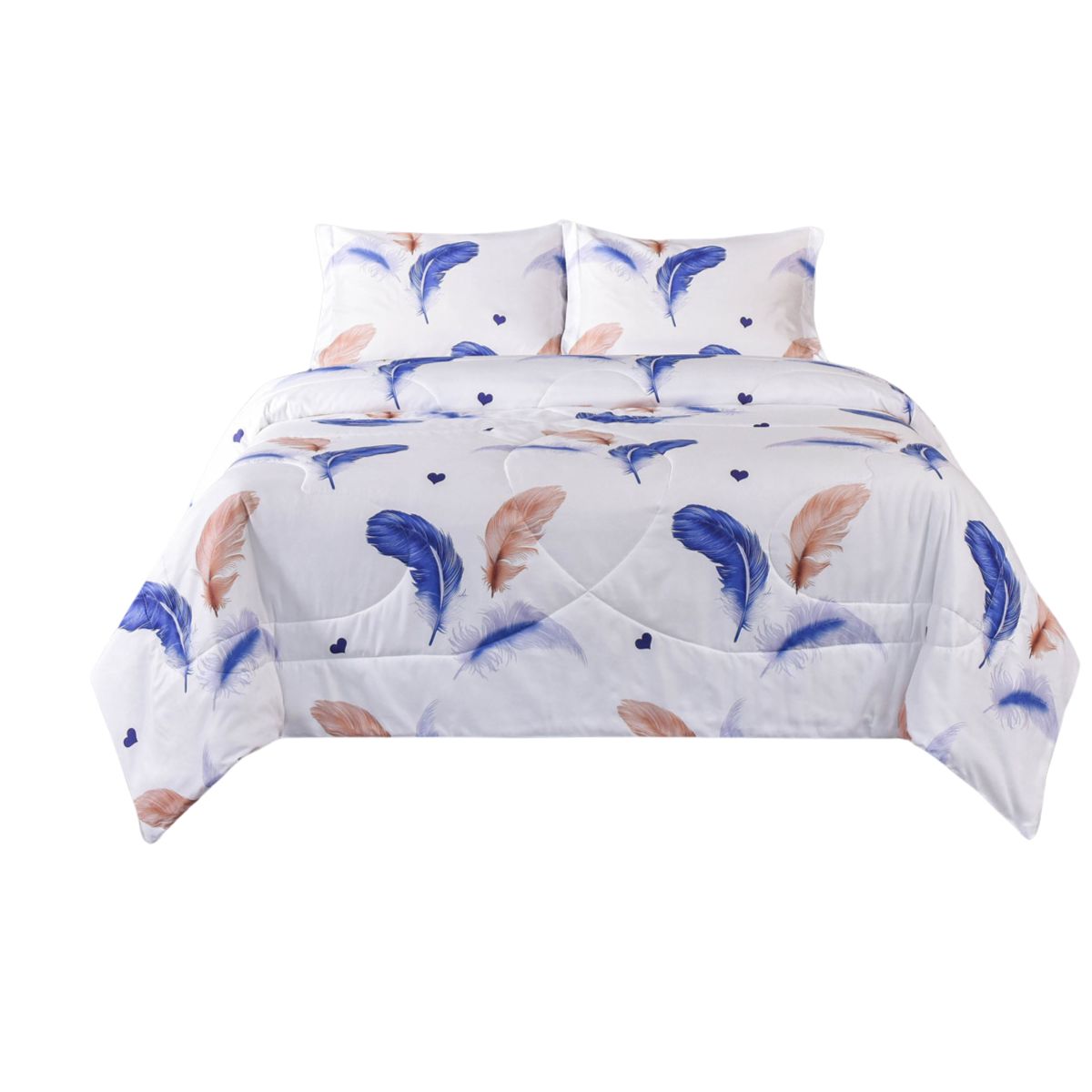 Dekbed zonder overtrek - Aveline - wit blauw bruin - veertjes - hartjes