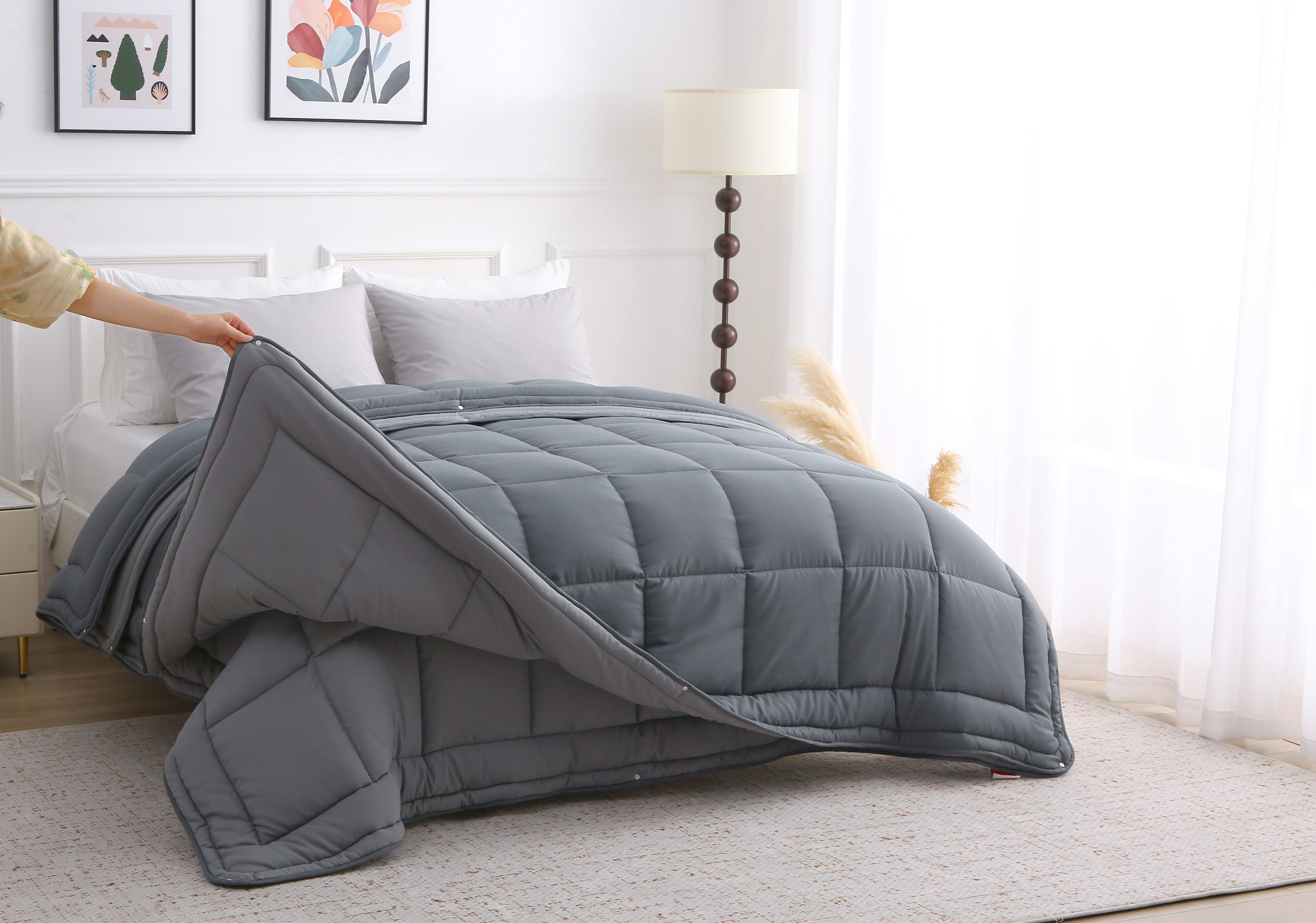 2-delig antraciet dekbed zonder overtrek, losgekoppeld voor gebruik in verschillende seizoenen