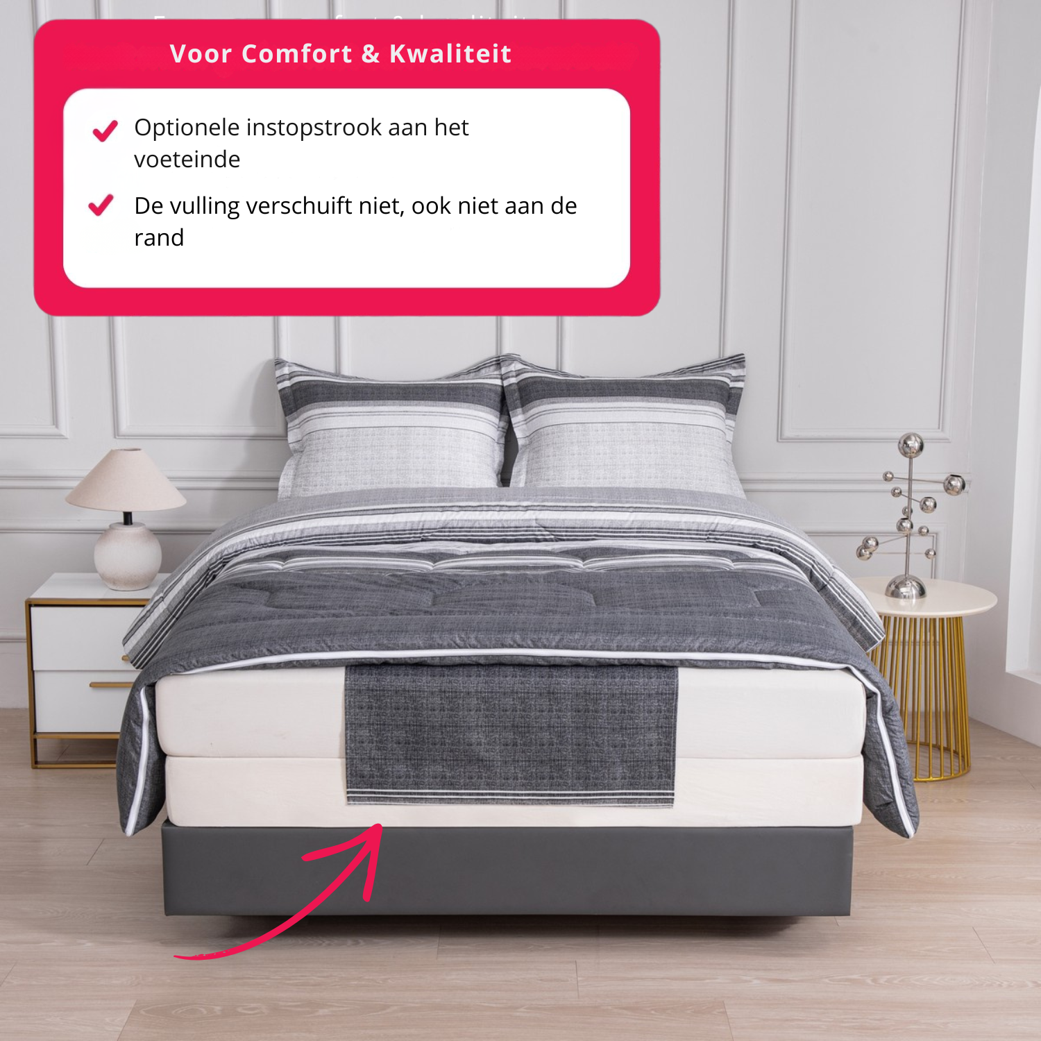 dekbed met instopstrook grijs - dekbed zonder overtrek