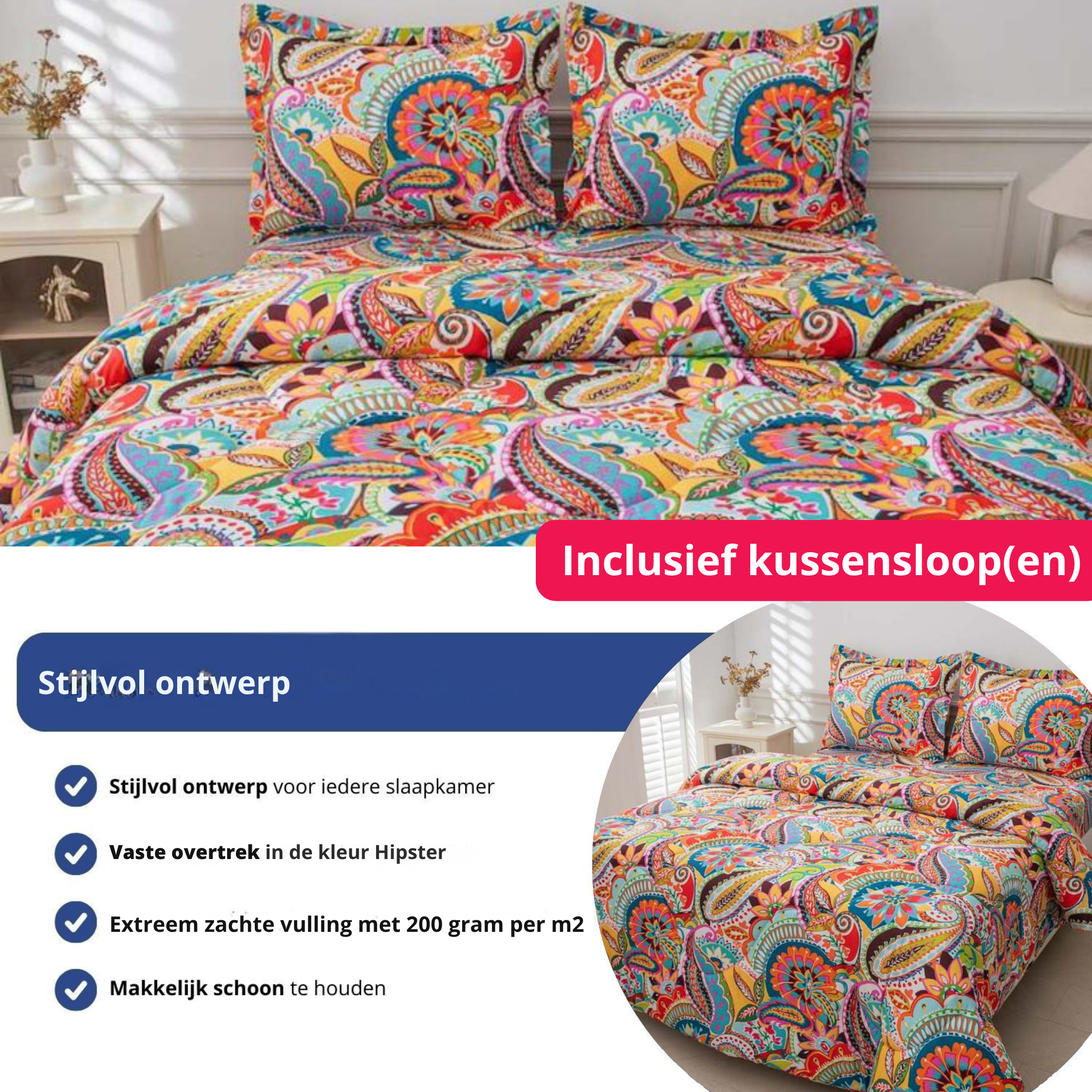 Dekbed Happy met veel patronen en verschillende kleuren