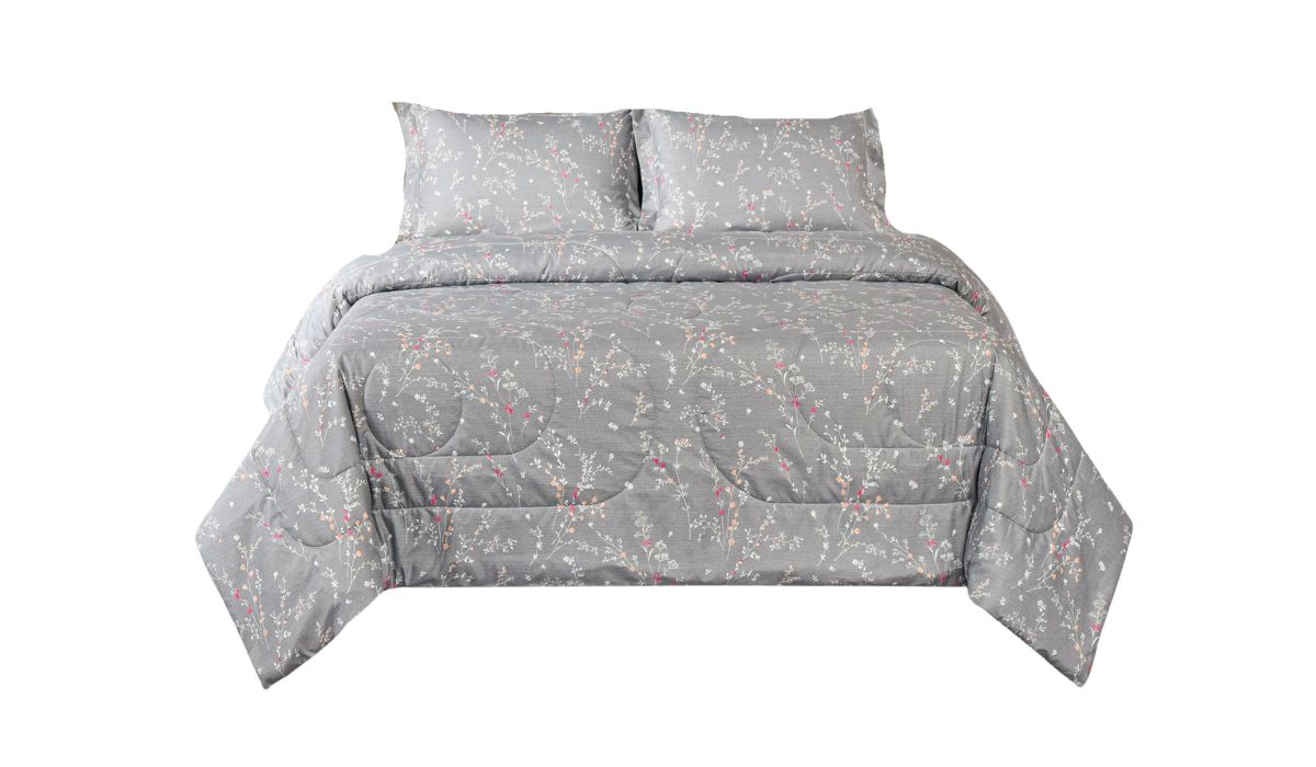 All in one dekbed Sara - grijs bloemen