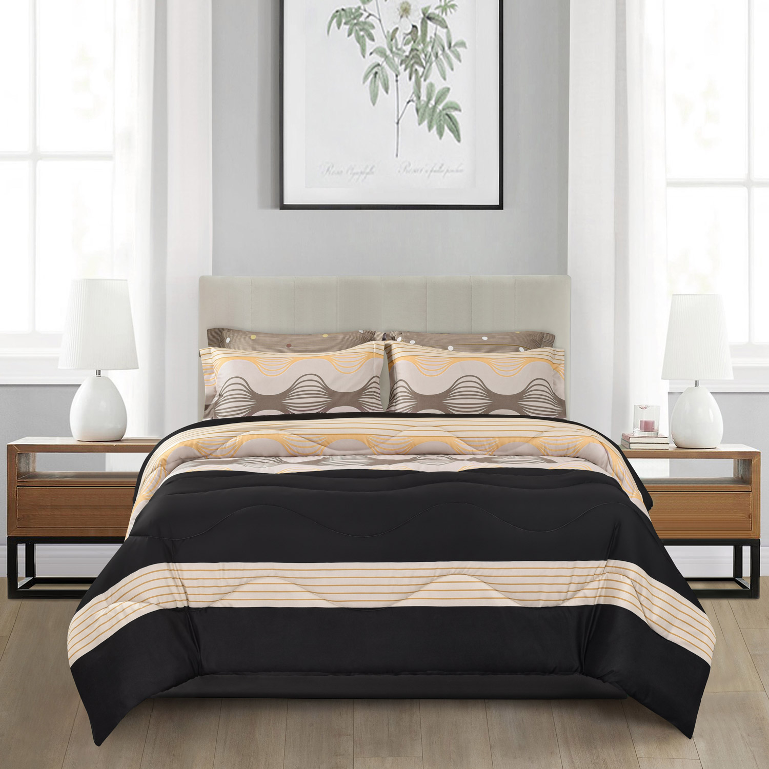 dekbed zonder overtrek - Emma - gestreept - zwart - geel