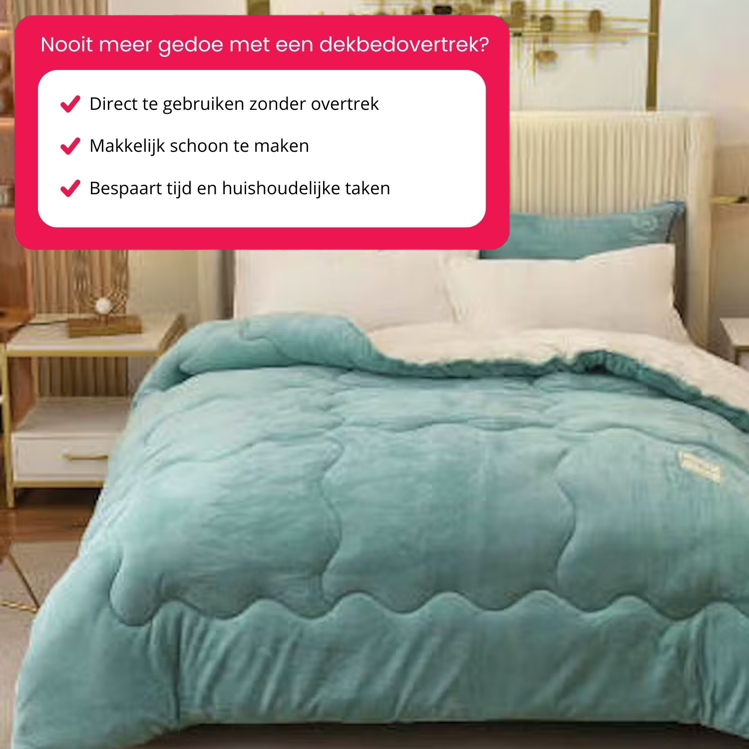 Teddy dekbed zonder overtrek - 150x200 cm - Groen - Met kussensloop