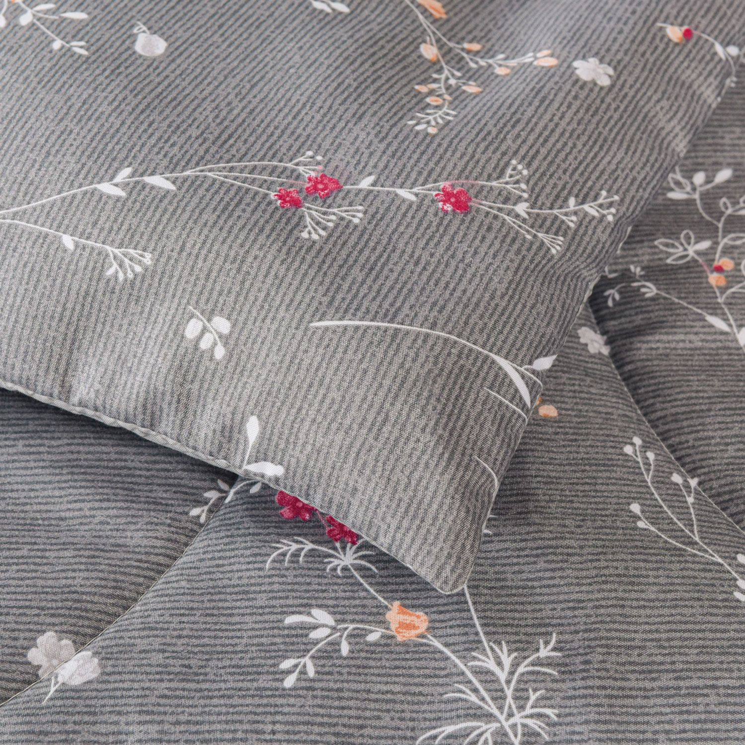 Kussensloop Sara - Grijs - Bloemen