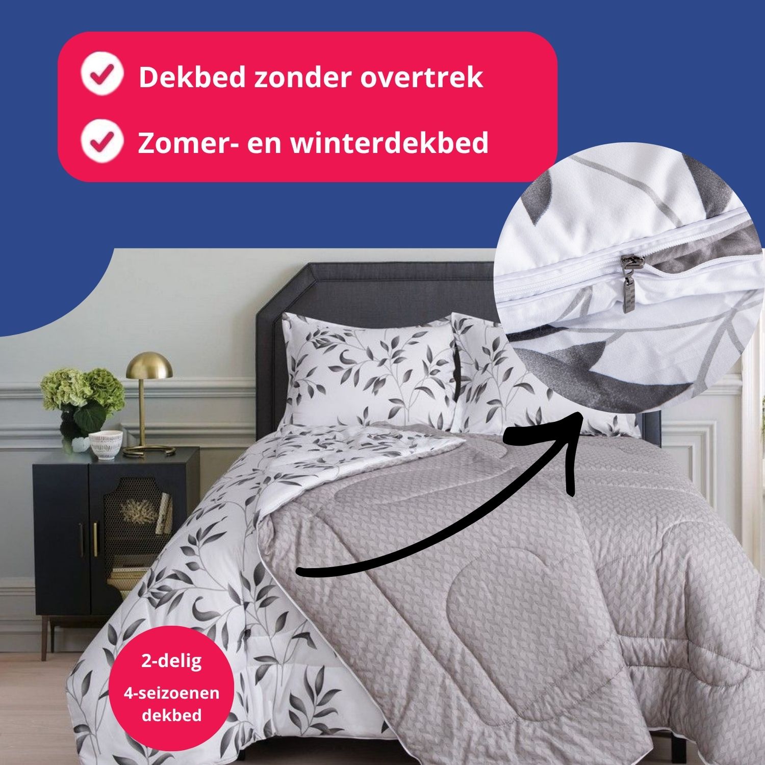 2-delig 4-seizoenendekbed zonder overtrek met rits - Nora - Zomer en winterdekbed met rtissluiting