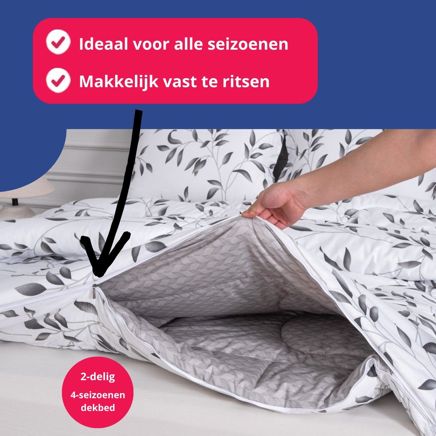 2-delig 4-seizoenendekbed zonder overtrek - Nora - perfect voor alle jaargetijden, kleuren Wit en grijs