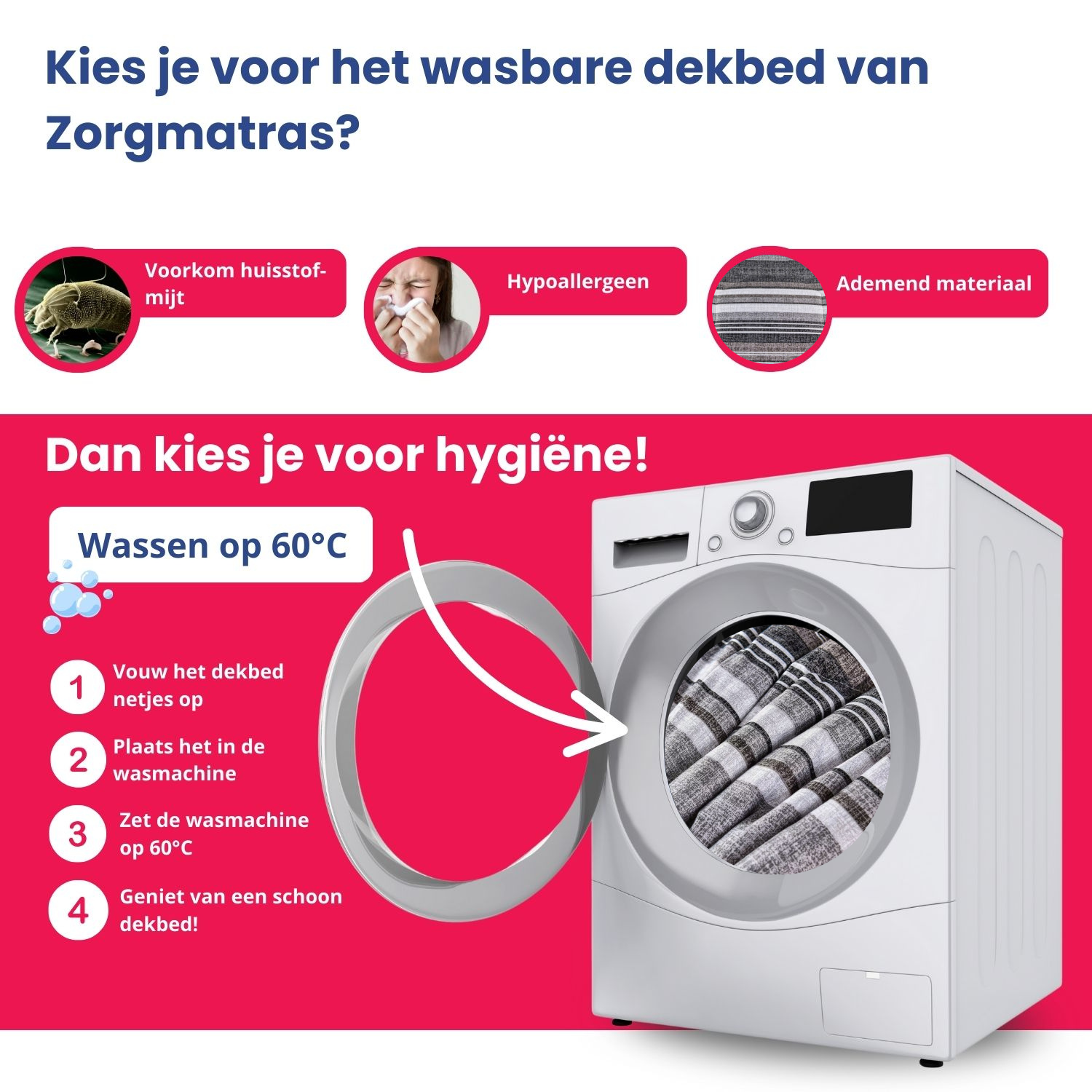 Dekbed zonder overtrek - hygiënisch schoon - wassen op 60 graden