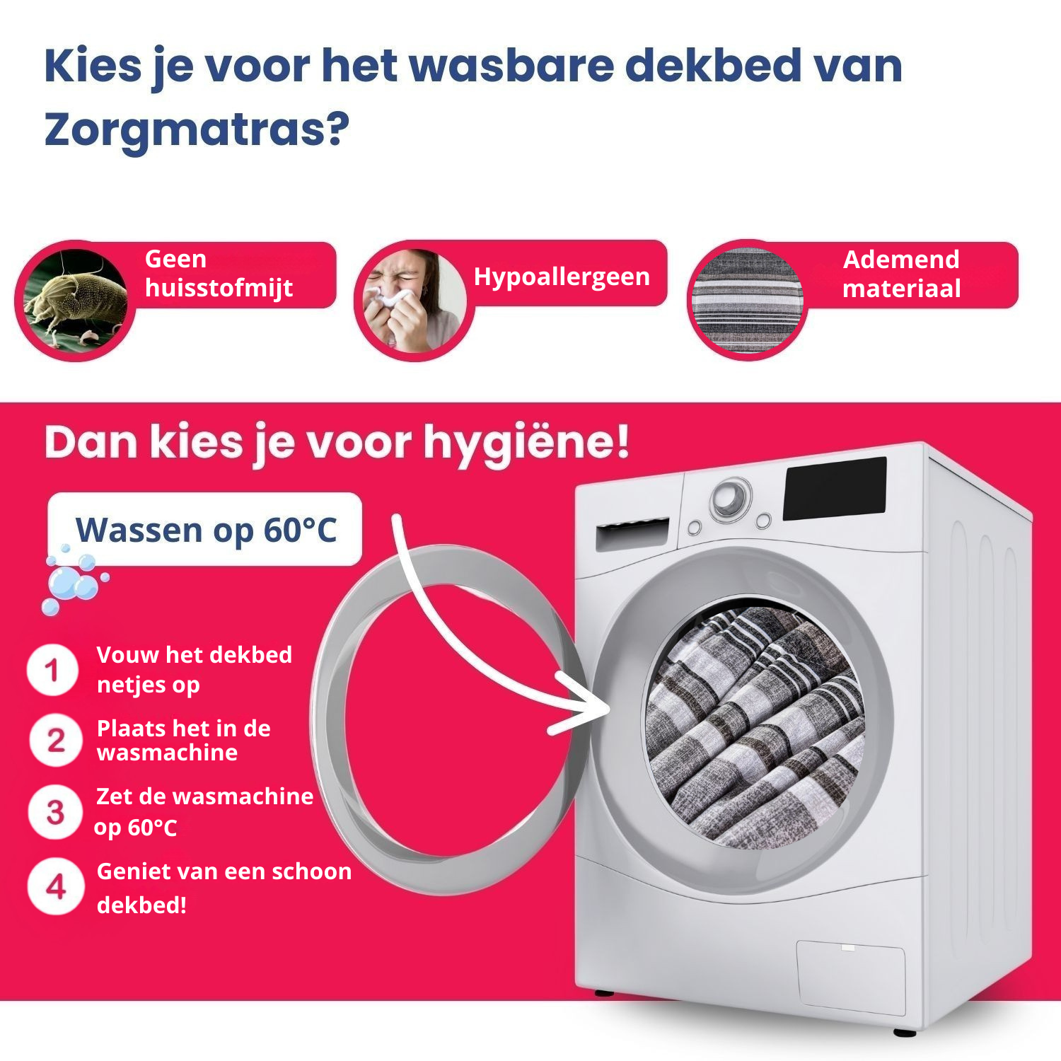 Dekbed zonder overtrek - hygiënisch schoon - wassen op 60 graden