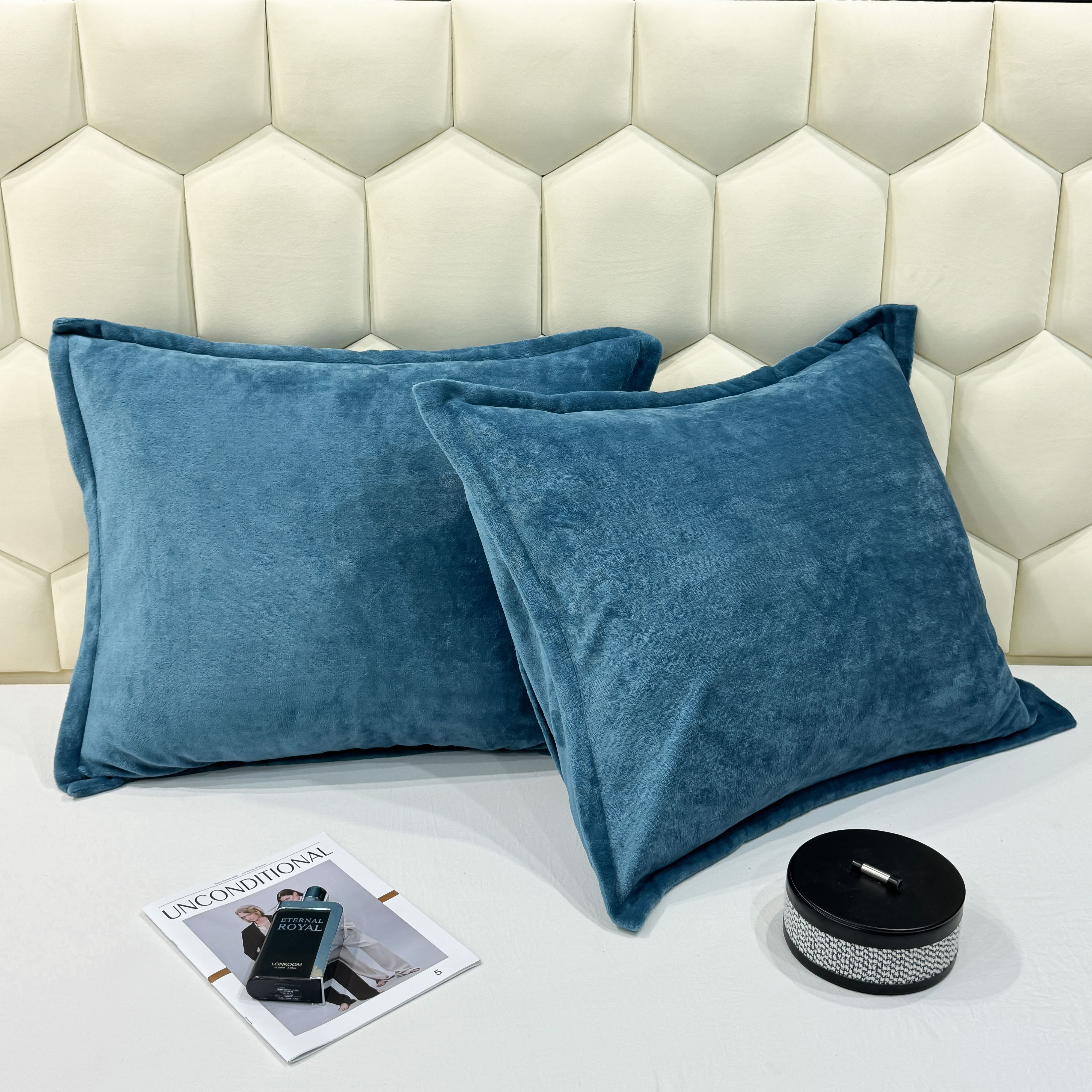 Teddy kussensloop blauw