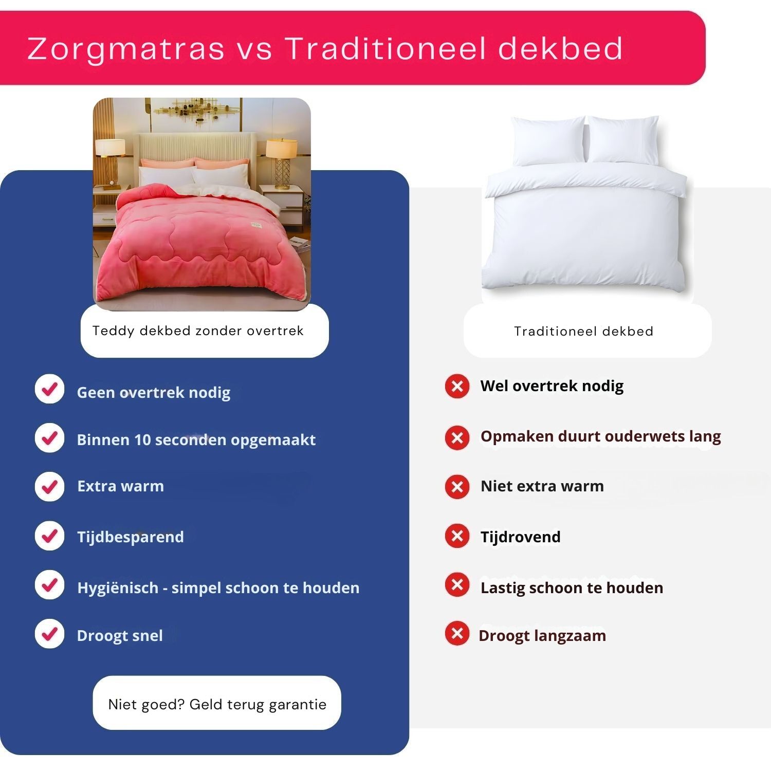 Teddydekbed zonder overtrek  tegenover  een traditioneel dekbed