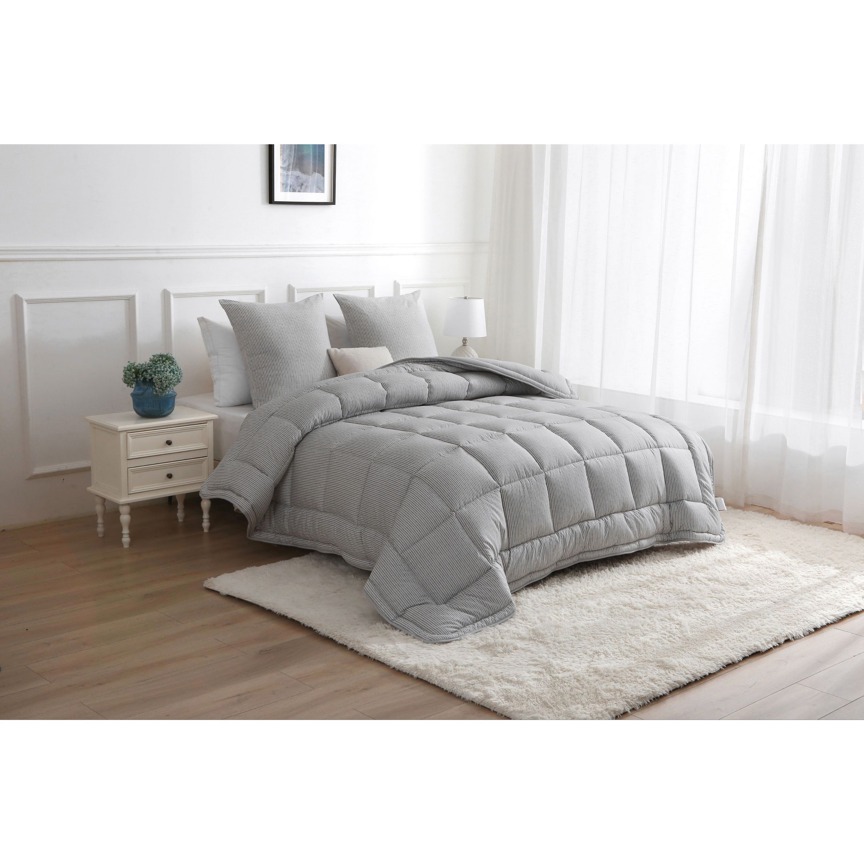 Dekbed met vaste overtrek - gestreept grijs (5)