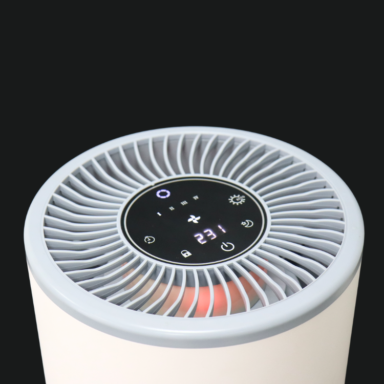 Close-up van het display met luchtkwaliteit en automatische stand