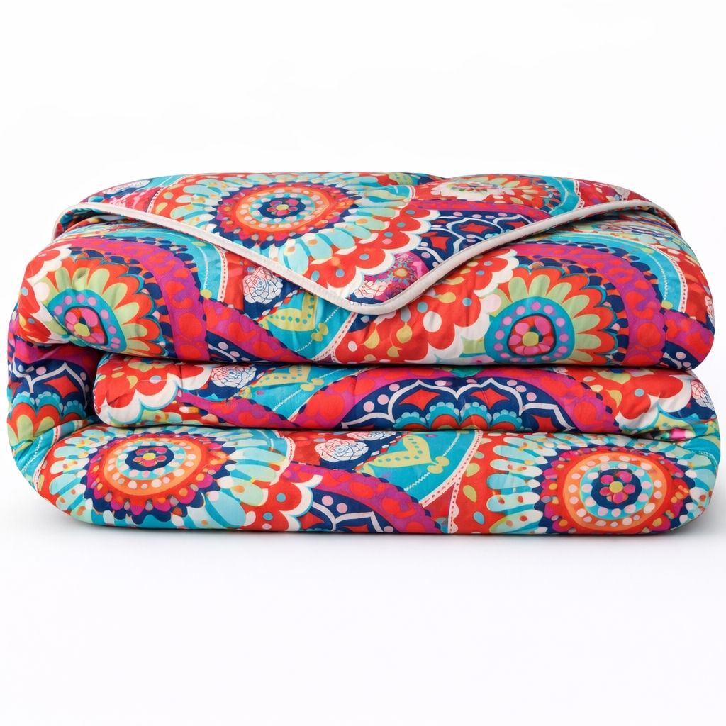 Dekbed zonder overtrek opgevouwen - Hipster - Vrolijke bonte kleuren - Rood, oranje, blauw, geel groen en roze