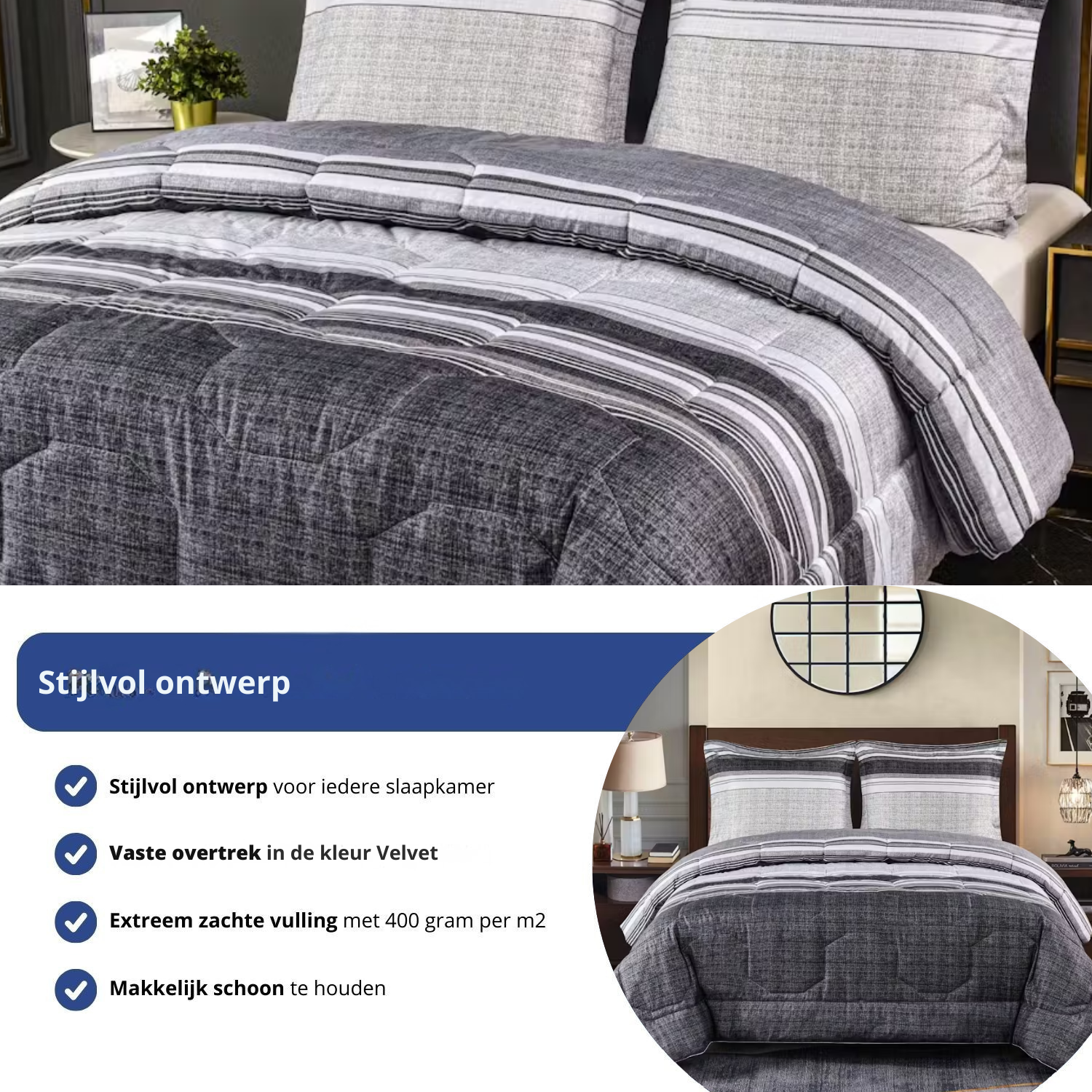 Dekbed met vaste overtrek en zachte vulling ideaal voor het hele jaar