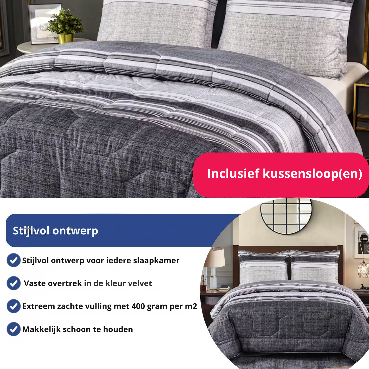 Dekbed met vaste overtrek en zachte vulling ideaal voor het hele jaar